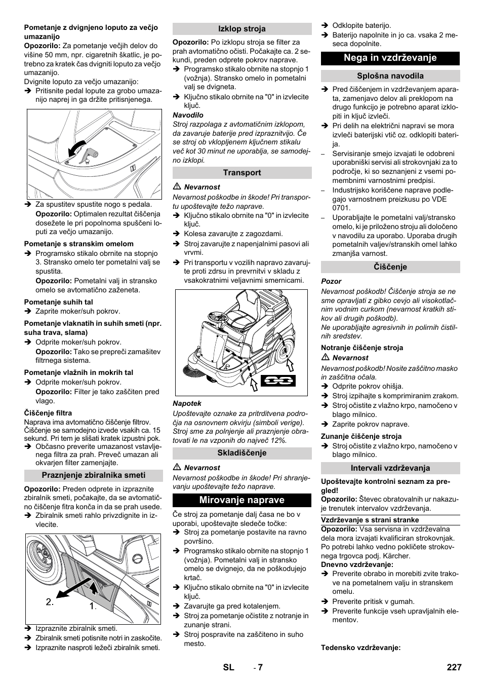 Mirovanje naprave nega in vzdrževanje | Karcher KM 90-60 R Bp Pack Advanced User Manual | Page 227 / 376