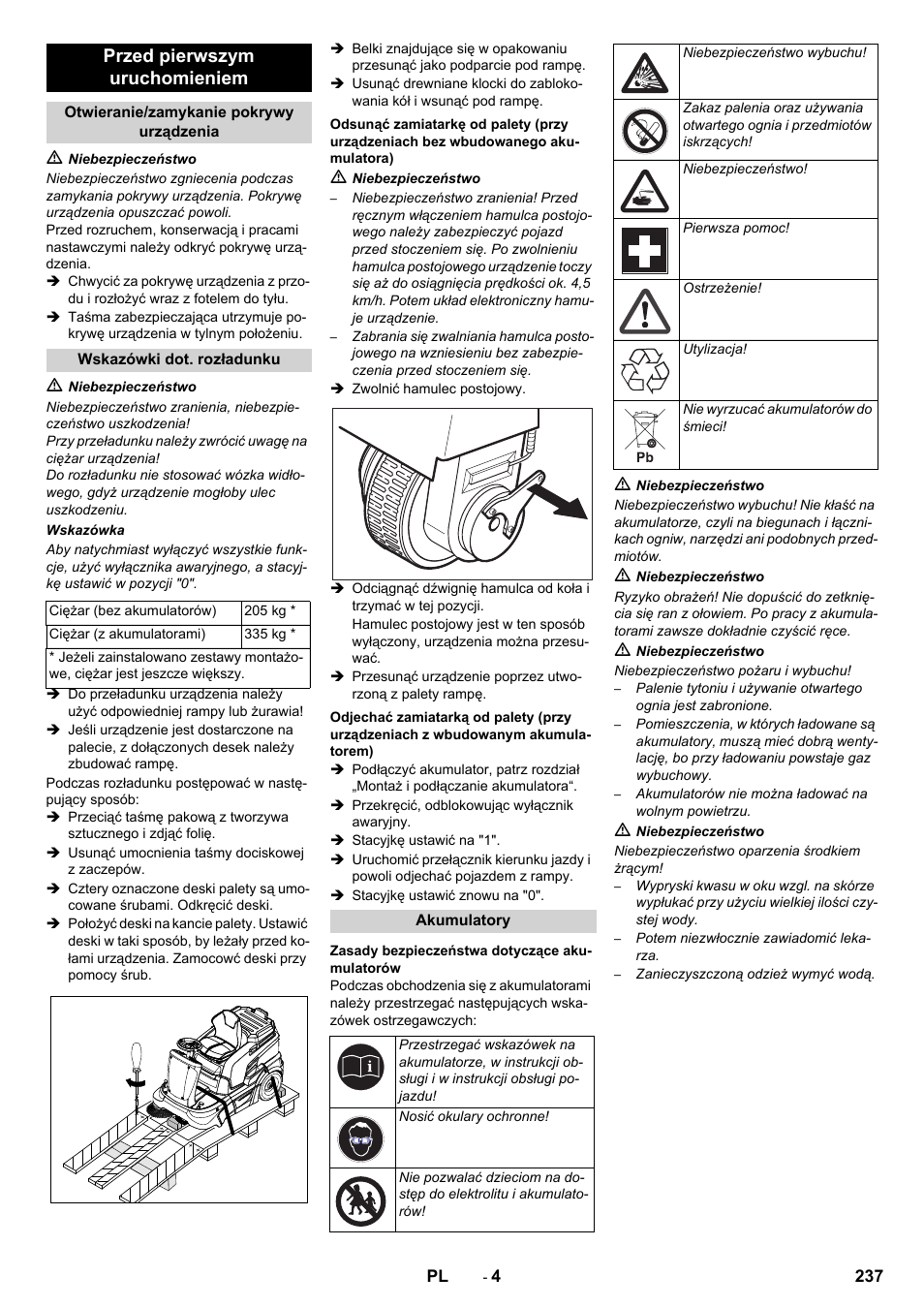 Przed pierwszym uruchomieniem | Karcher KM 90-60 R Bp Pack Advanced User Manual | Page 237 / 376