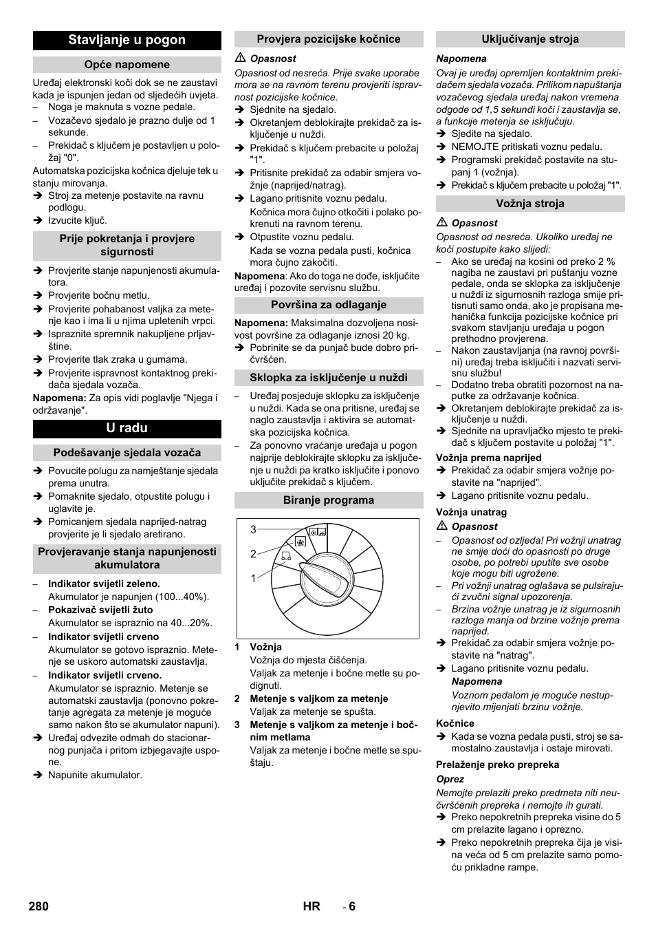 Stavljanje u pogon, U radu | Karcher KM 90-60 R Bp Pack Advanced User Manual | Page 280 / 376