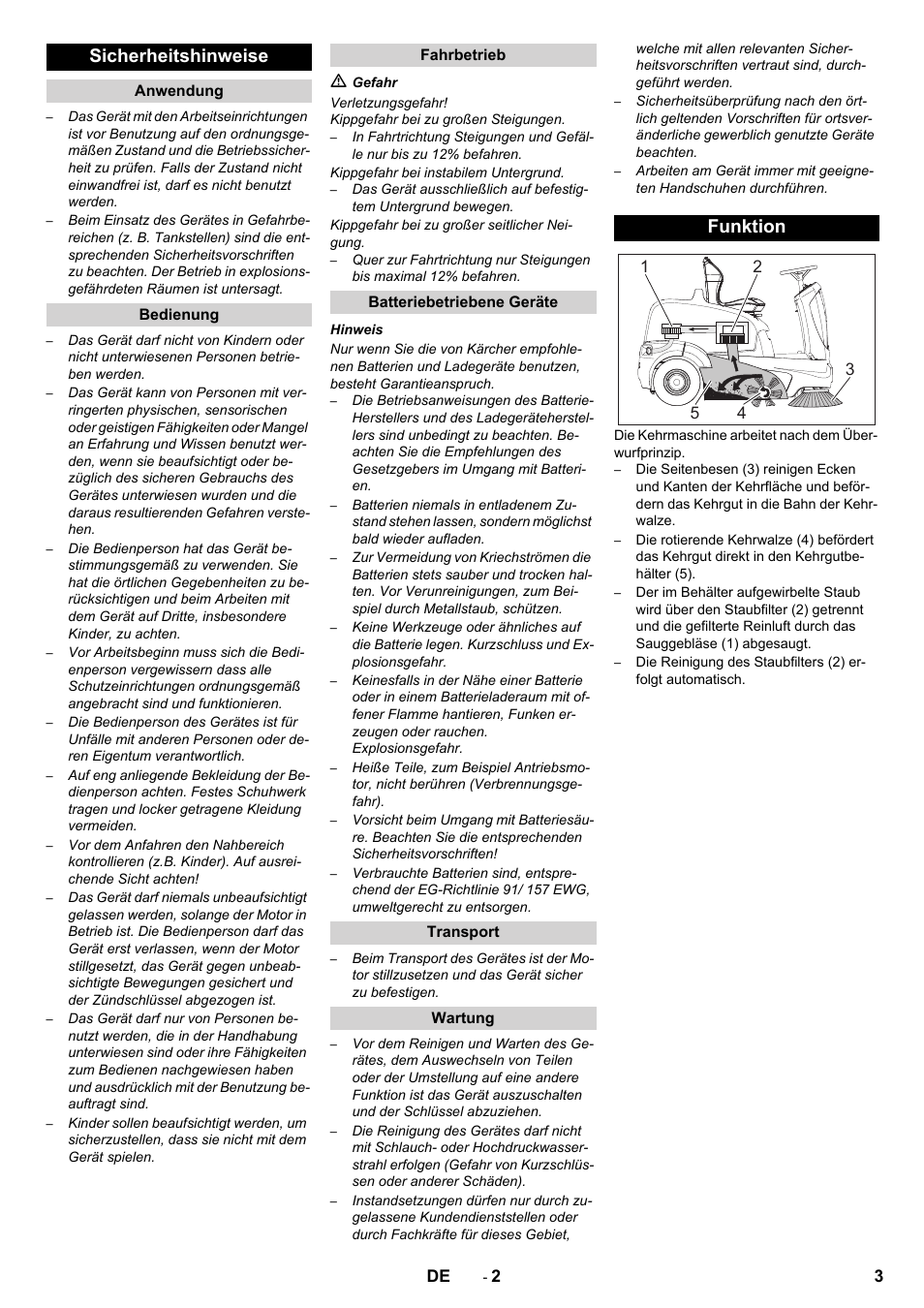 Sicherheitshinweise, Funktion | Karcher KM 90-60 R Bp Pack Advanced User Manual | Page 3 / 376