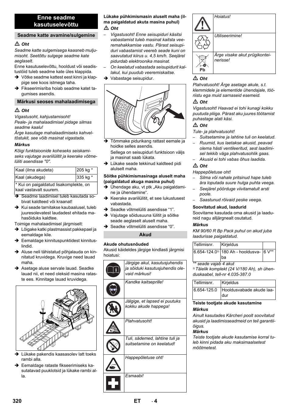 Enne seadme kasutuselevõttu | Karcher KM 90-60 R Bp Pack Advanced User Manual | Page 320 / 376