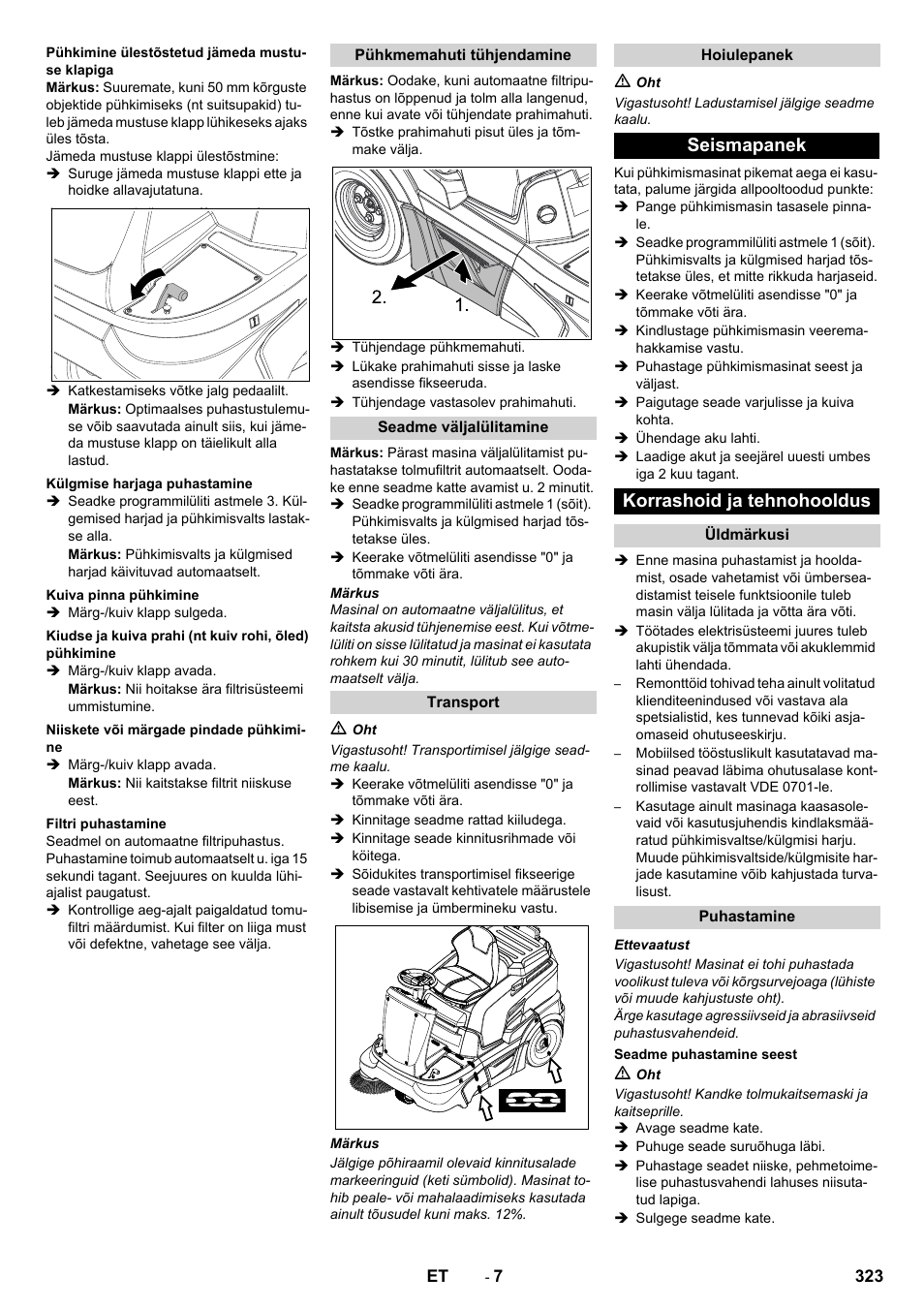 Seismapanek korrashoid ja tehnohooldus | Karcher KM 90-60 R Bp Pack Advanced User Manual | Page 323 / 376