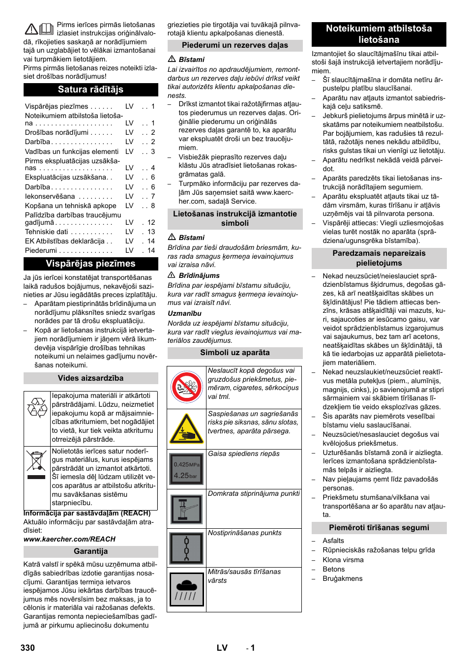 Latviešu, Satura rādītājs, Vispārējas piezīmes | Karcher KM 90-60 R Bp Pack Advanced User Manual | Page 330 / 376