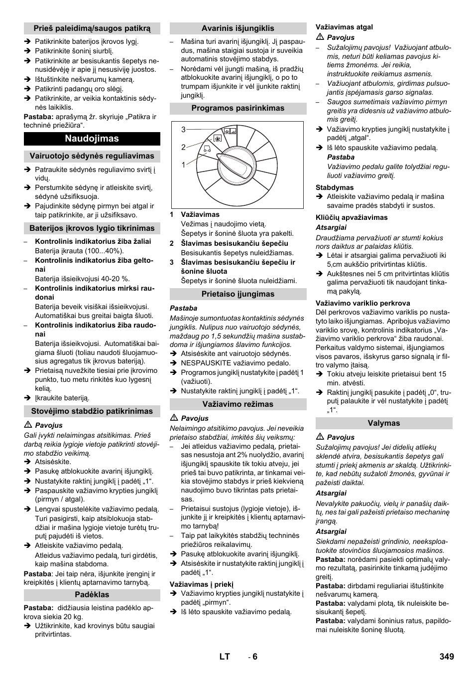 Naudojimas | Karcher KM 90-60 R Bp Pack Advanced User Manual | Page 349 / 376