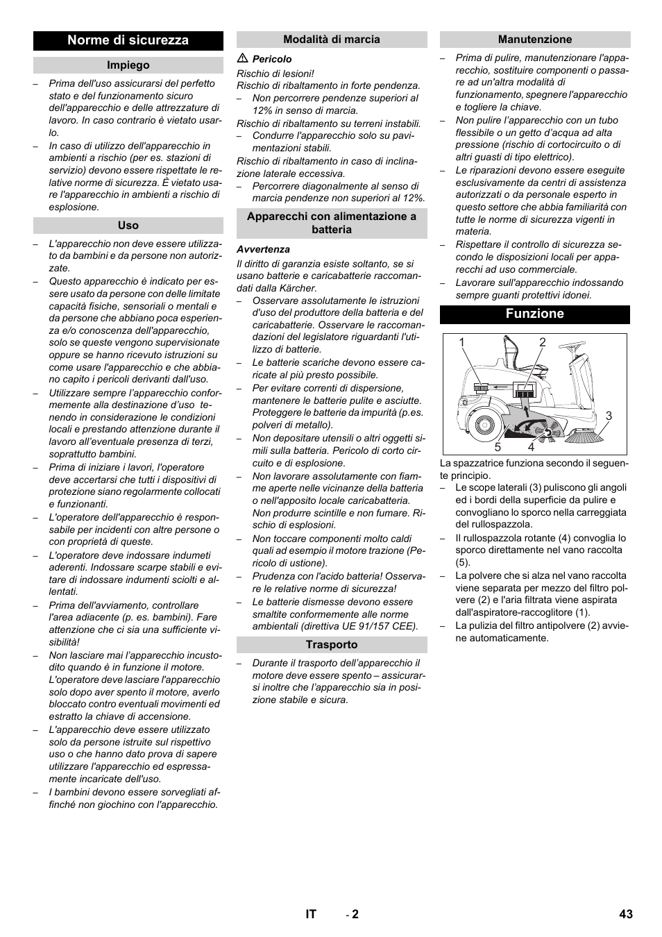 Norme di sicurezza, Funzione | Karcher KM 90-60 R Bp Pack Advanced User Manual | Page 43 / 376