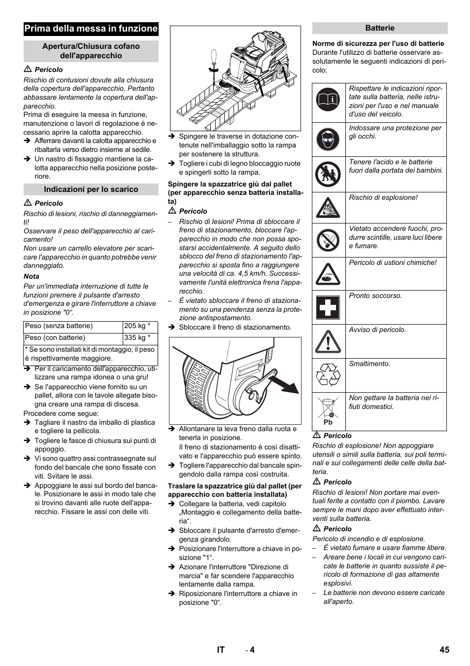 Prima della messa in funzione | Karcher KM 90-60 R Bp Pack Advanced User Manual | Page 45 / 376