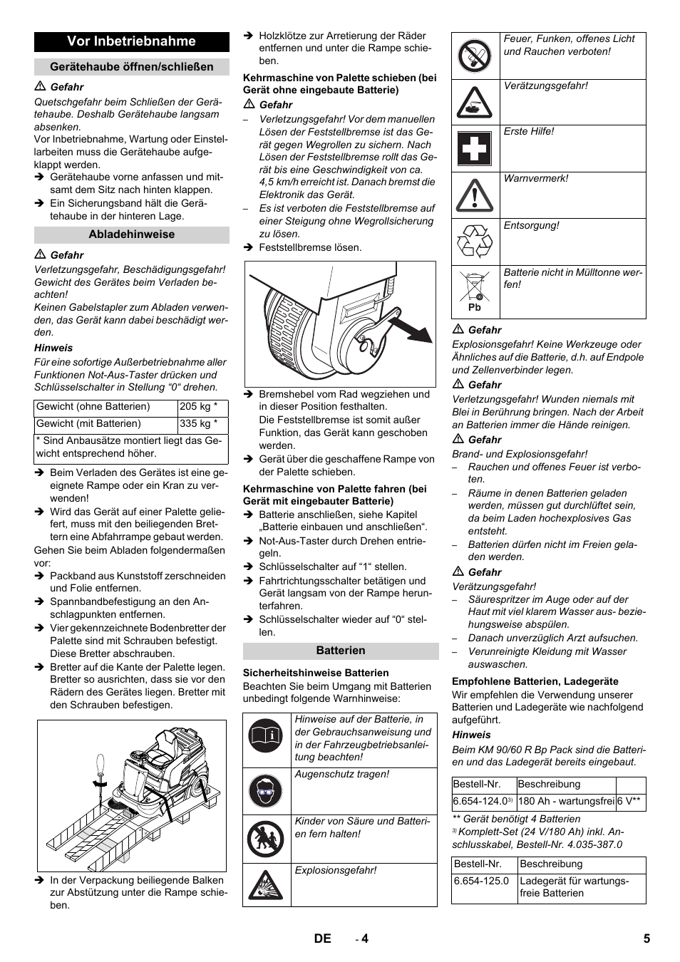 Vor inbetriebnahme | Karcher KM 90-60 R Bp Pack Advanced User Manual | Page 5 / 376