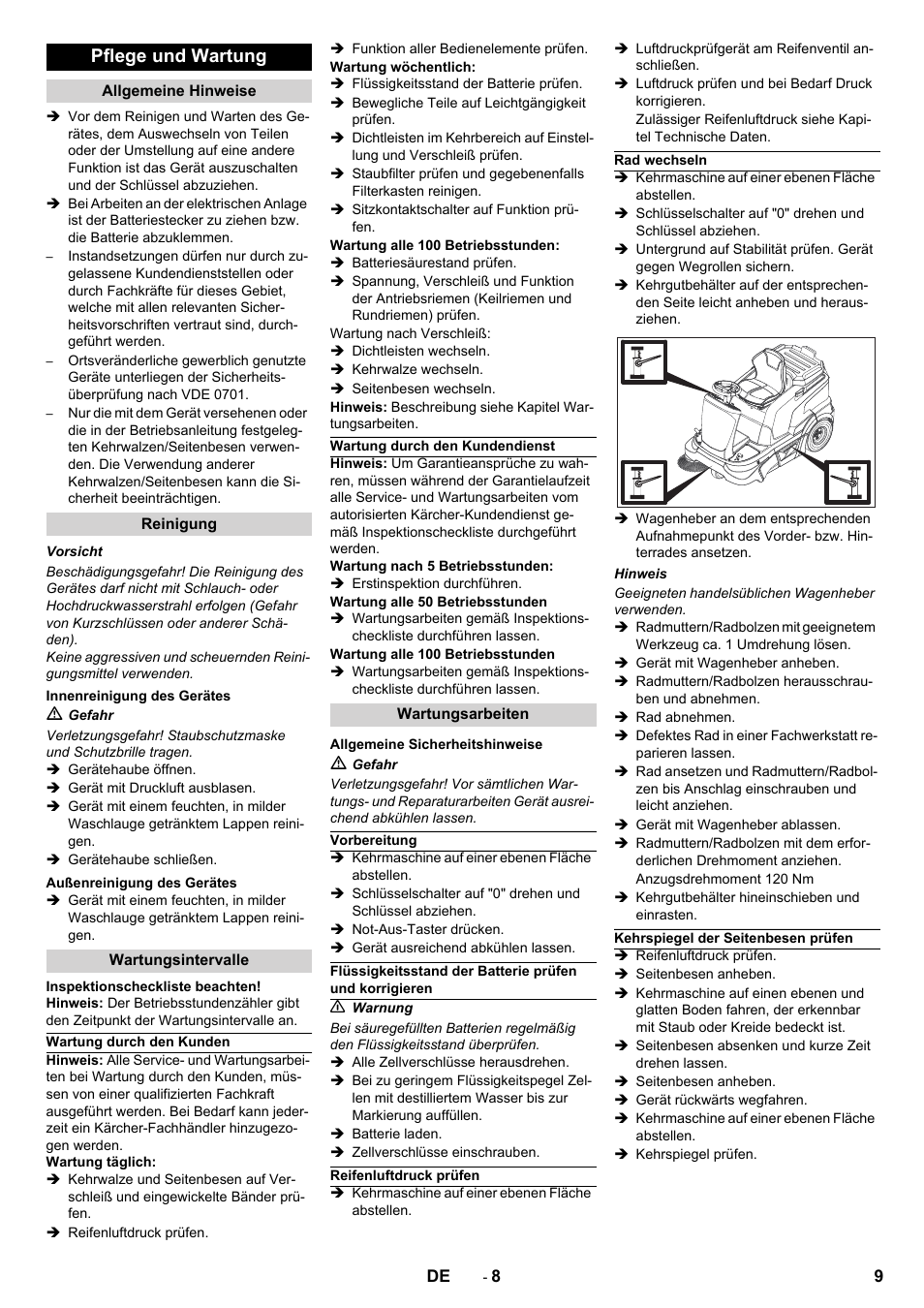 Pflege und wartung | Karcher KM 90-60 R Bp Pack Advanced User Manual | Page 9 / 376
