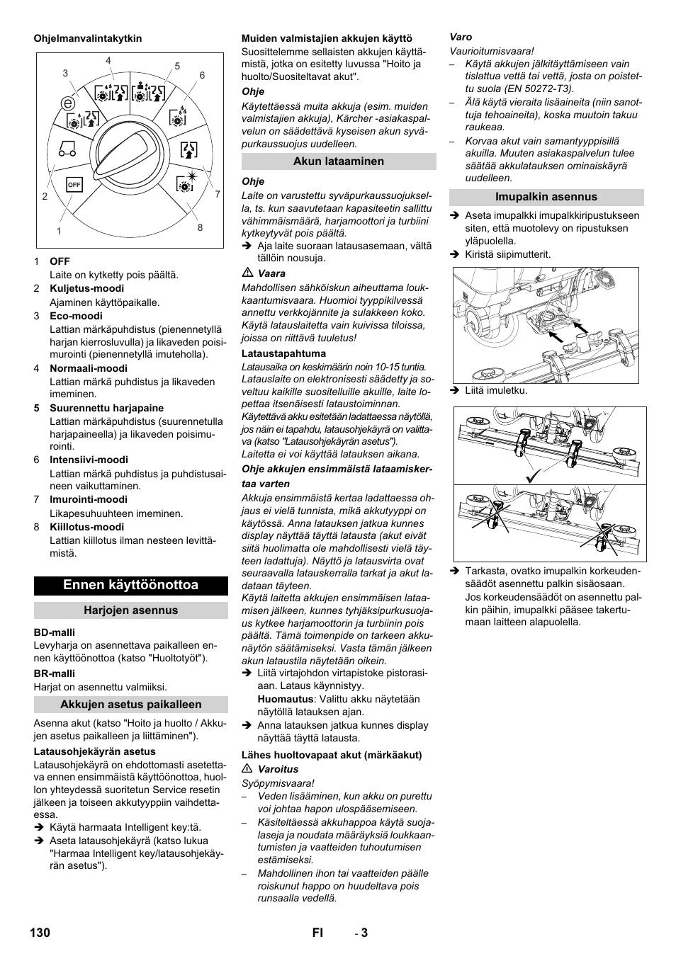 Ennen käyttöönottoa | Karcher B 80 W User Manual | Page 130 / 310