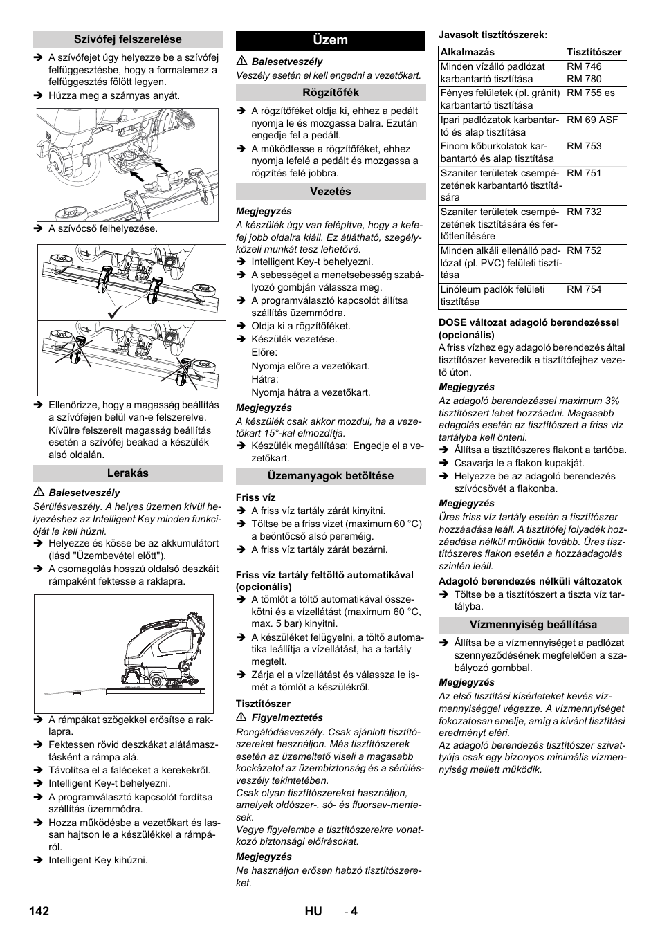 Üzem | Karcher B 80 W User Manual | Page 142 / 310