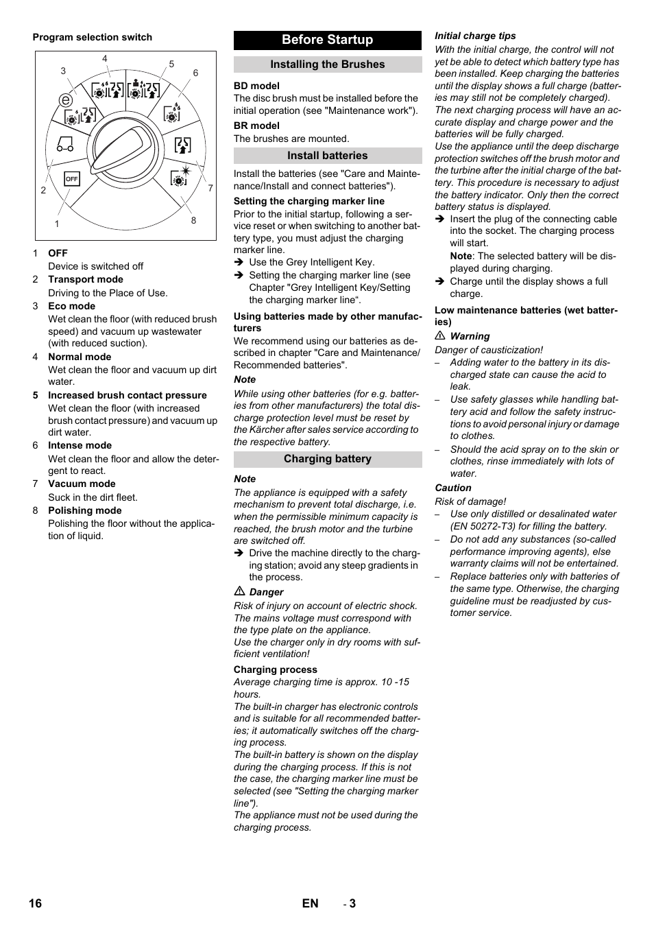 Before startup | Karcher B 80 W User Manual | Page 16 / 310