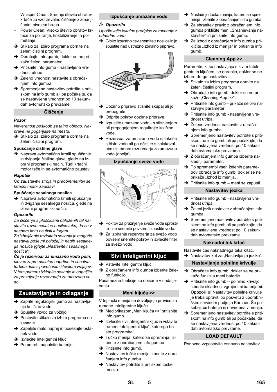 Zaustavljanje in odlaganje, Sivi inteligentni ključ | Karcher B 80 W User Manual | Page 165 / 310