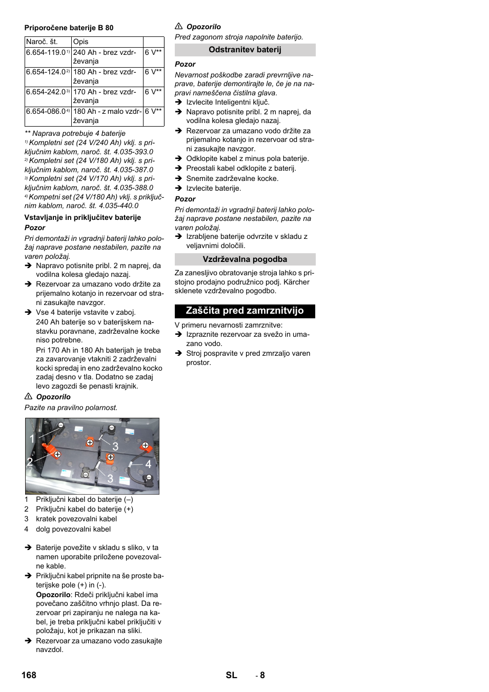 Zaščita pred zamrznitvijo | Karcher B 80 W User Manual | Page 168 / 310
