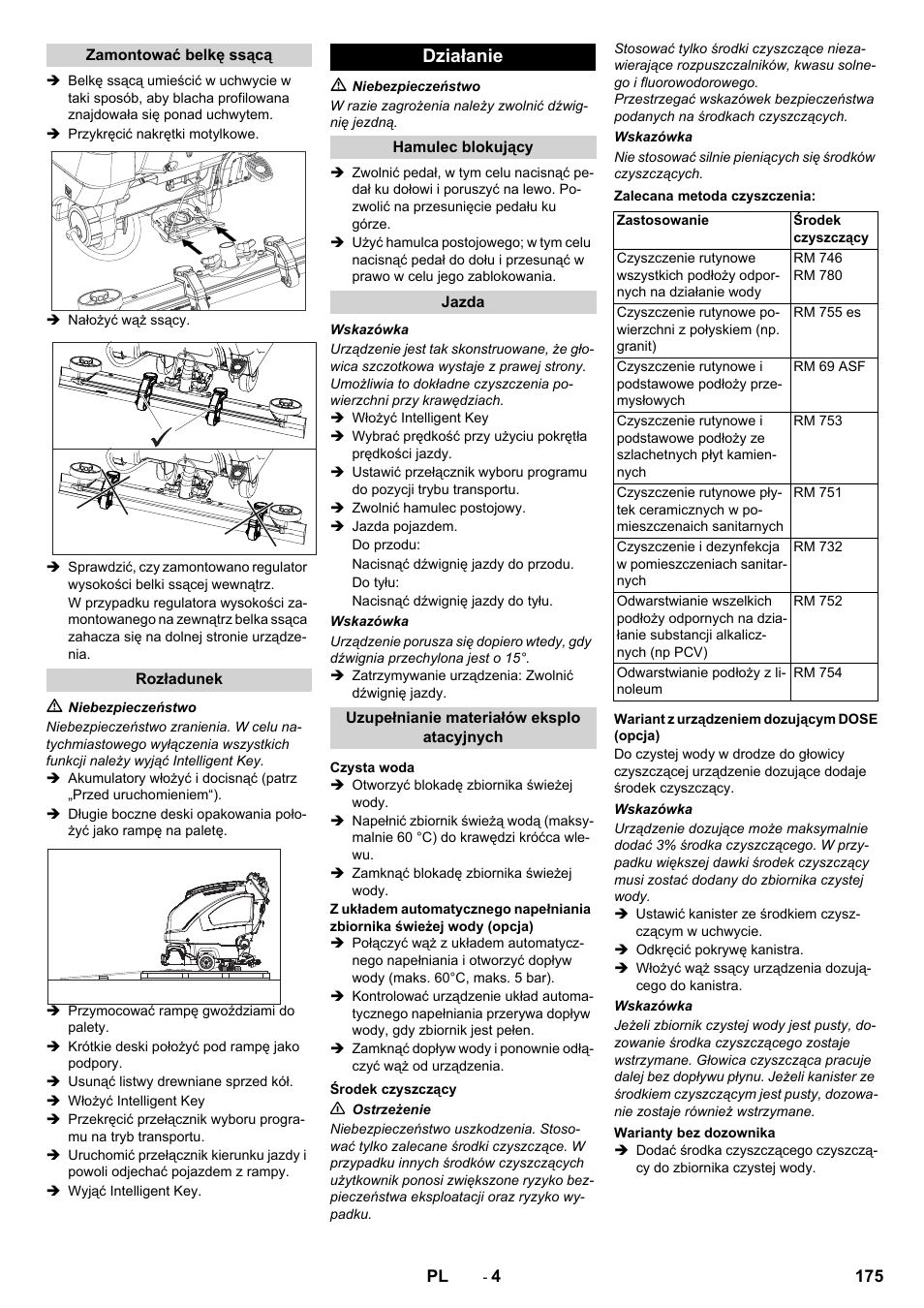 Działanie | Karcher B 80 W User Manual | Page 175 / 310