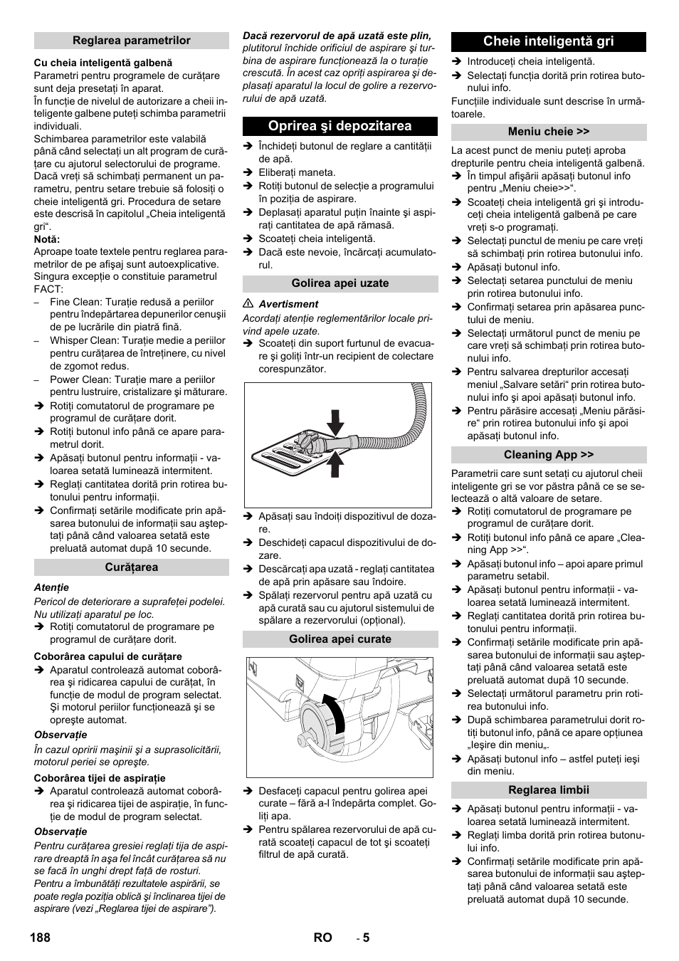 Oprirea şi depozitarea, Cheie inteligentă gri | Karcher B 80 W User Manual | Page 188 / 310
