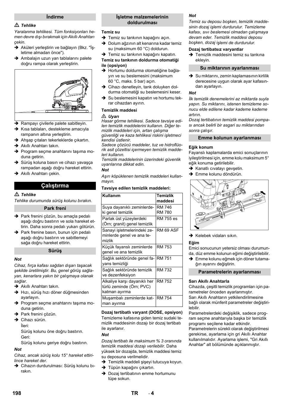 Çalıştırma | Karcher B 80 W User Manual | Page 198 / 310