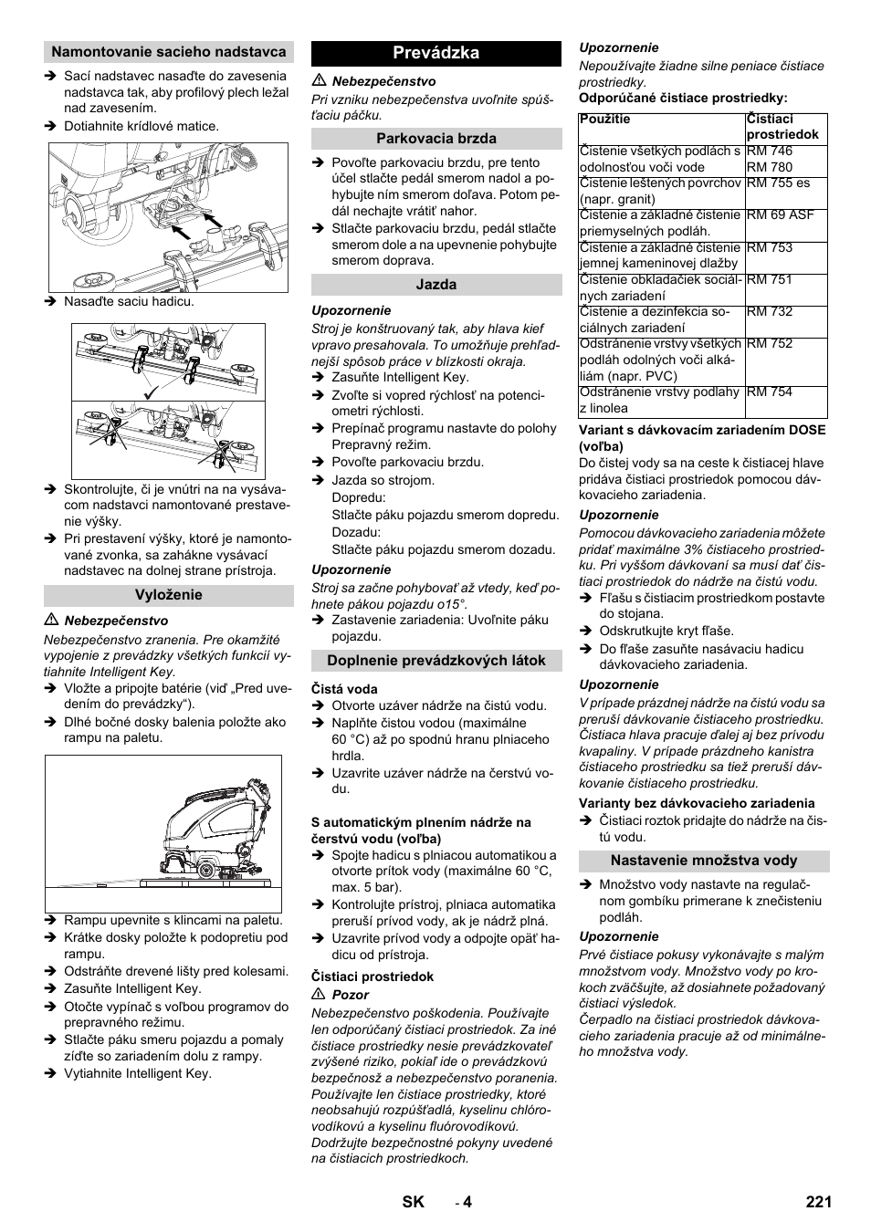 Prevádzka | Karcher B 80 W User Manual | Page 221 / 310