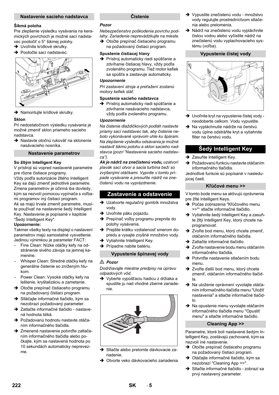 Zastavenie a odstavenie, Šedý intelligent key | Karcher B 80 W User Manual | Page 222 / 310