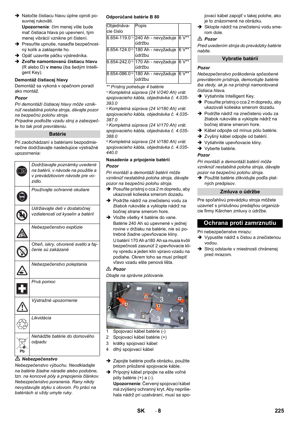 Ochrana proti zamrznutiu | Karcher B 80 W User Manual | Page 225 / 310