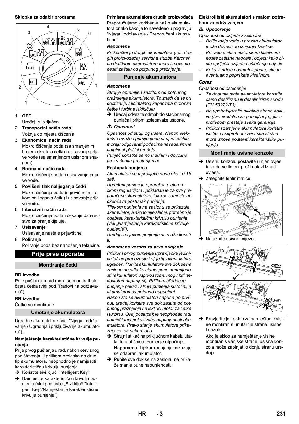 Prije prve uporabe | Karcher B 80 W User Manual | Page 231 / 310