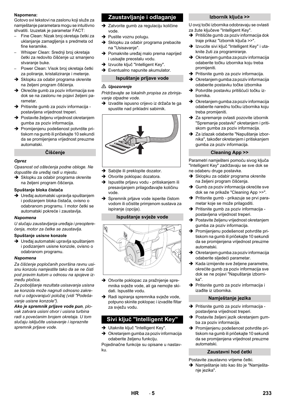 Zaustavljanje i odlaganje, Sivi ključ "intelligent key | Karcher B 80 W User Manual | Page 233 / 310