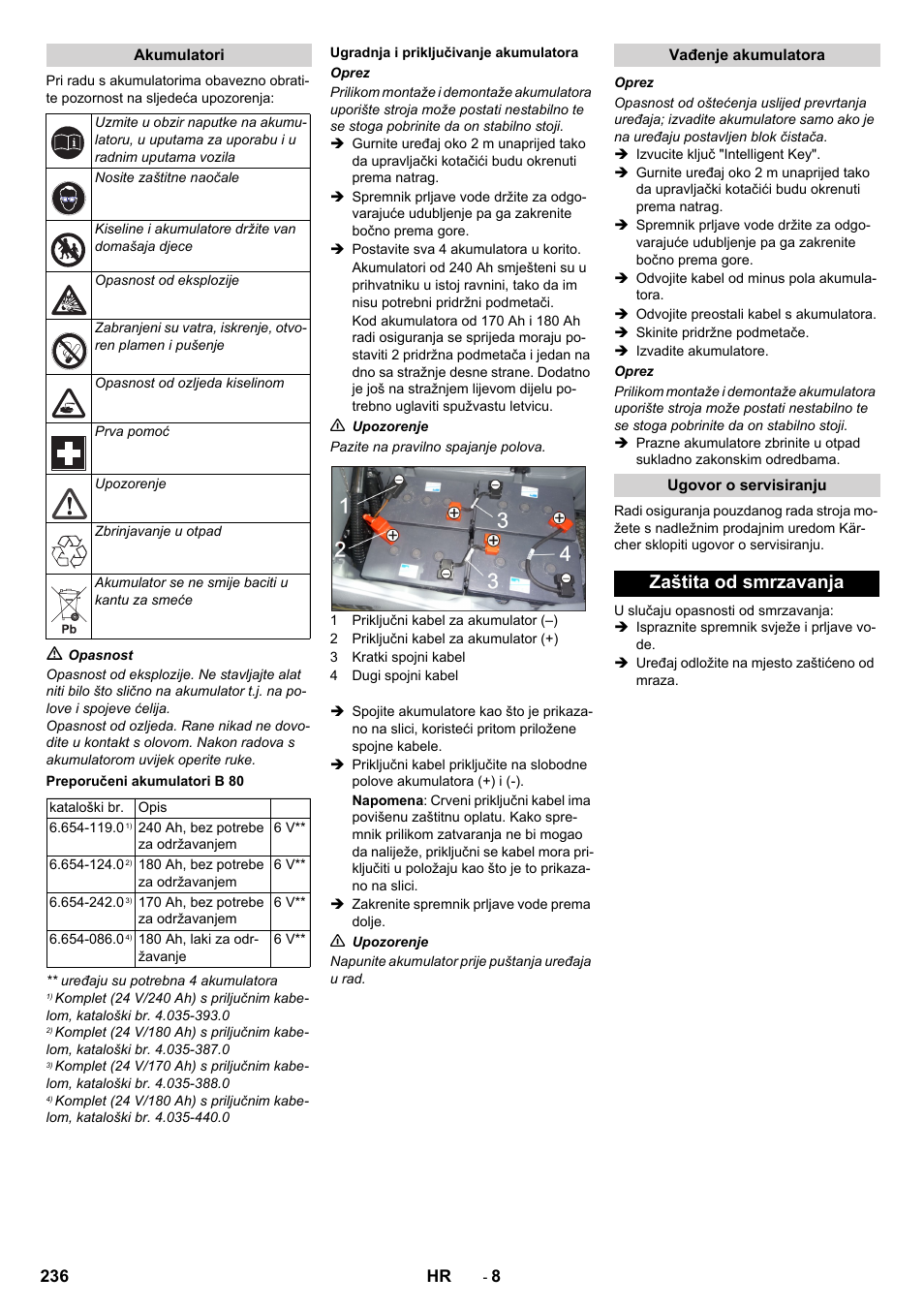 Zaštita od smrzavanja | Karcher B 80 W User Manual | Page 236 / 310
