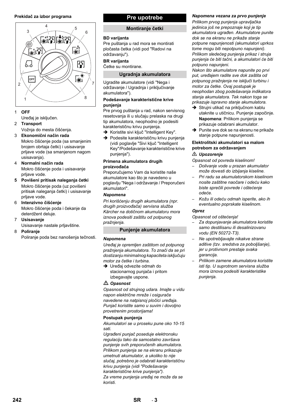 Pre upotrebe | Karcher B 80 W User Manual | Page 242 / 310