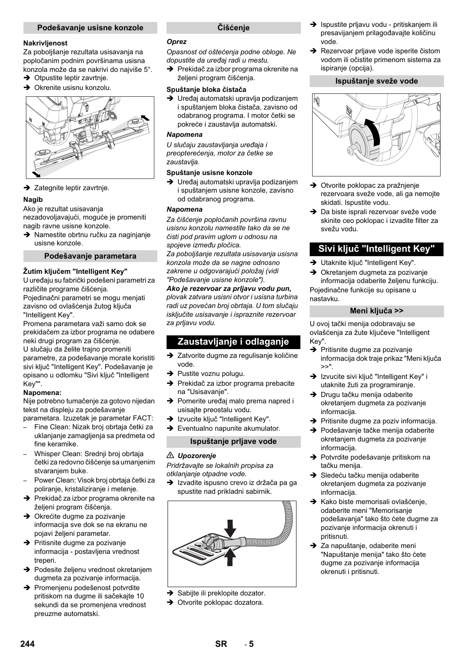 Zaustavljanje i odlaganje, Sivi ključ "intelligent key | Karcher B 80 W User Manual | Page 244 / 310