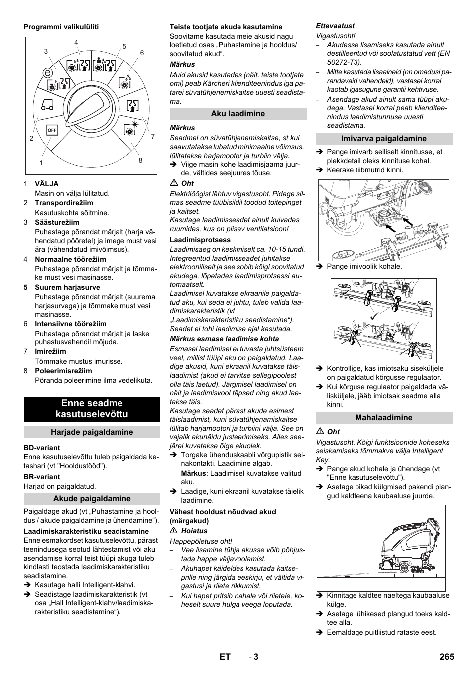 Enne seadme kasutuselevõttu | Karcher B 80 W User Manual | Page 265 / 310