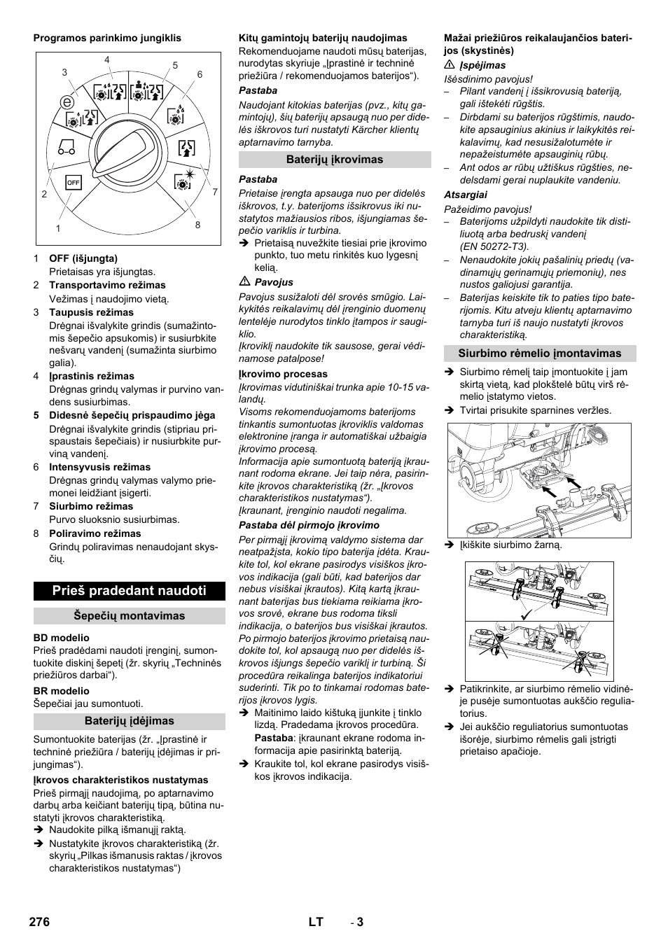 Prieš pradedant naudoti | Karcher B 80 W User Manual | Page 276 / 310