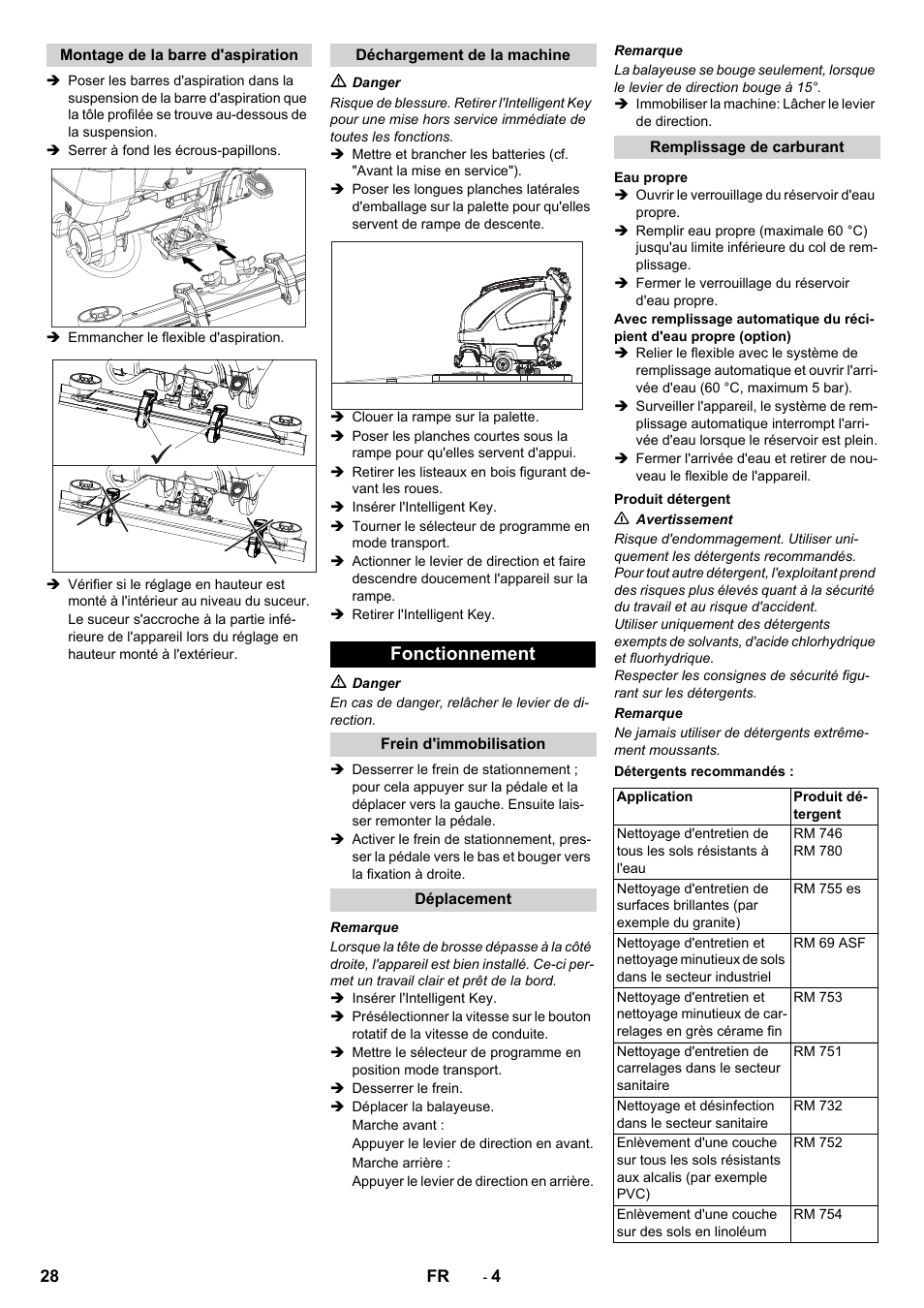 Fonctionnement | Karcher B 80 W User Manual | Page 28 / 310