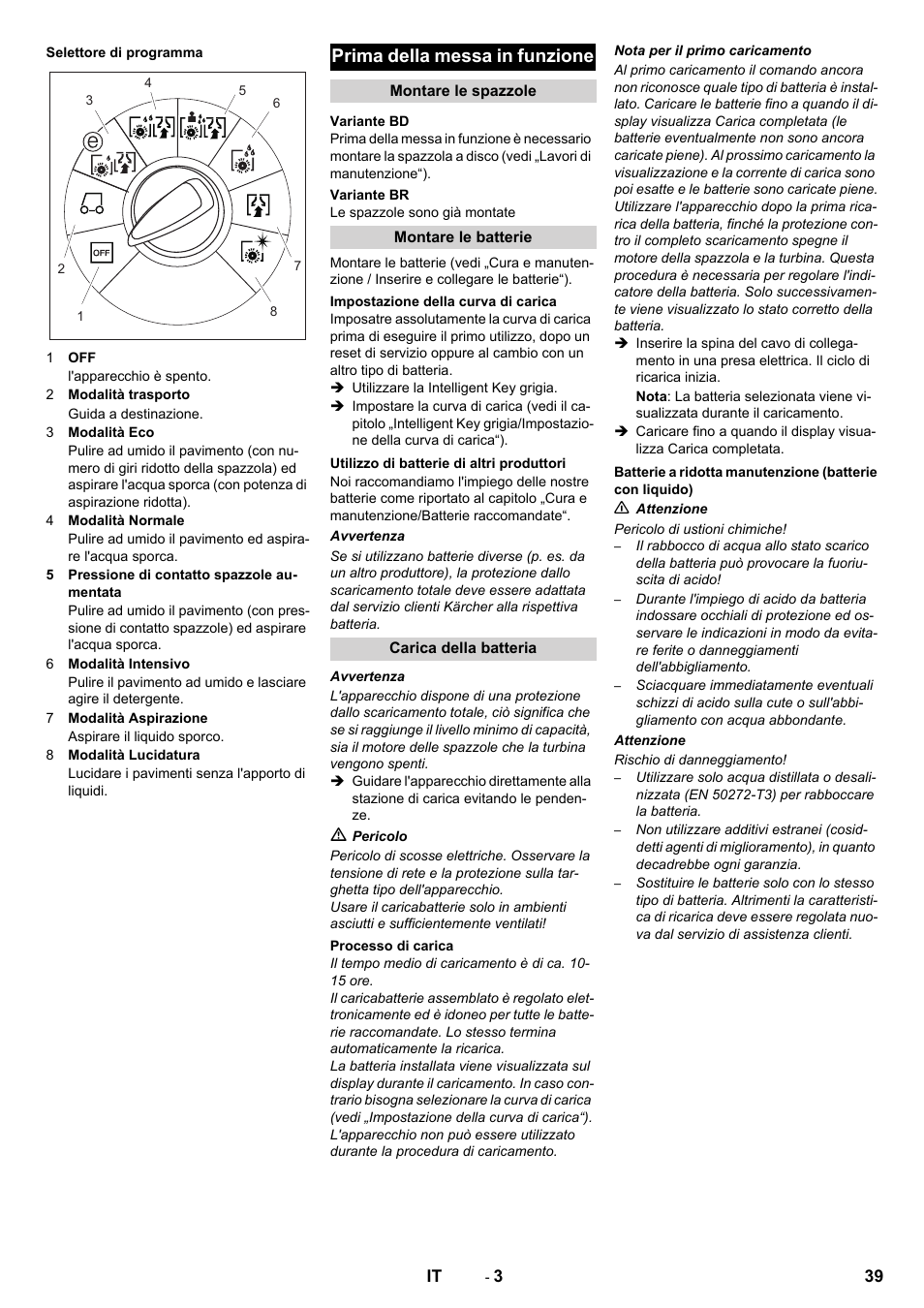 Prima della messa in funzione | Karcher B 80 W User Manual | Page 39 / 310