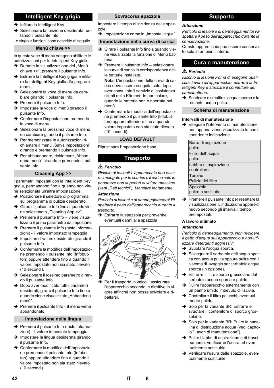 Intelligent key grigia, Trasporto supporto cura e manutenzione | Karcher B 80 W User Manual | Page 42 / 310