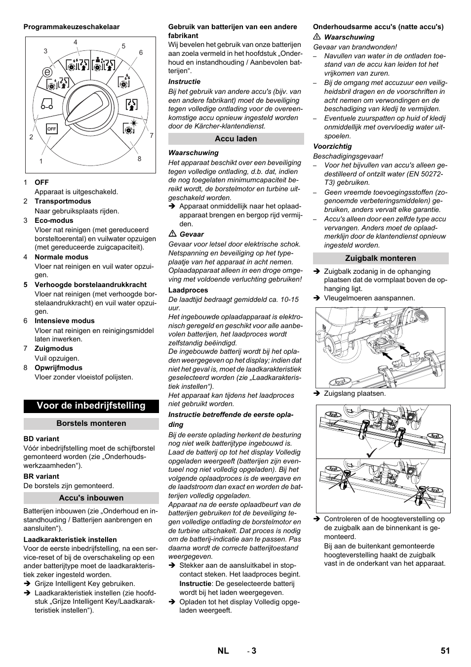Voor de inbedrijfstelling | Karcher B 80 W User Manual | Page 51 / 310