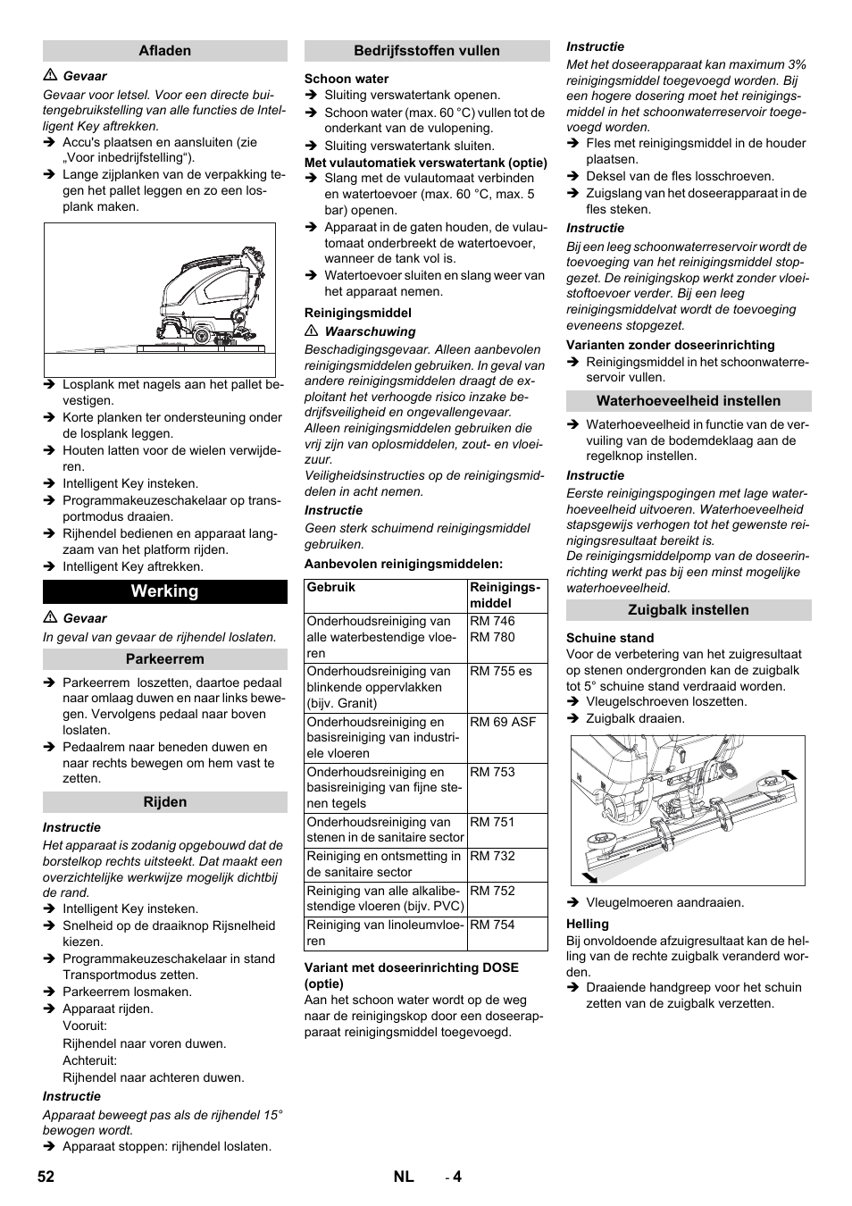 Werking | Karcher B 80 W User Manual | Page 52 / 310