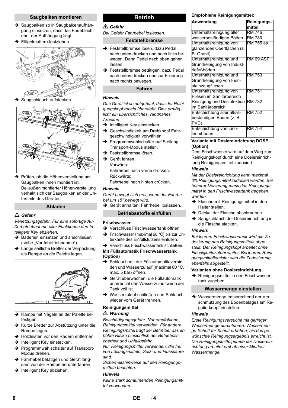 Betrieb | Karcher B 80 W User Manual | Page 6 / 310