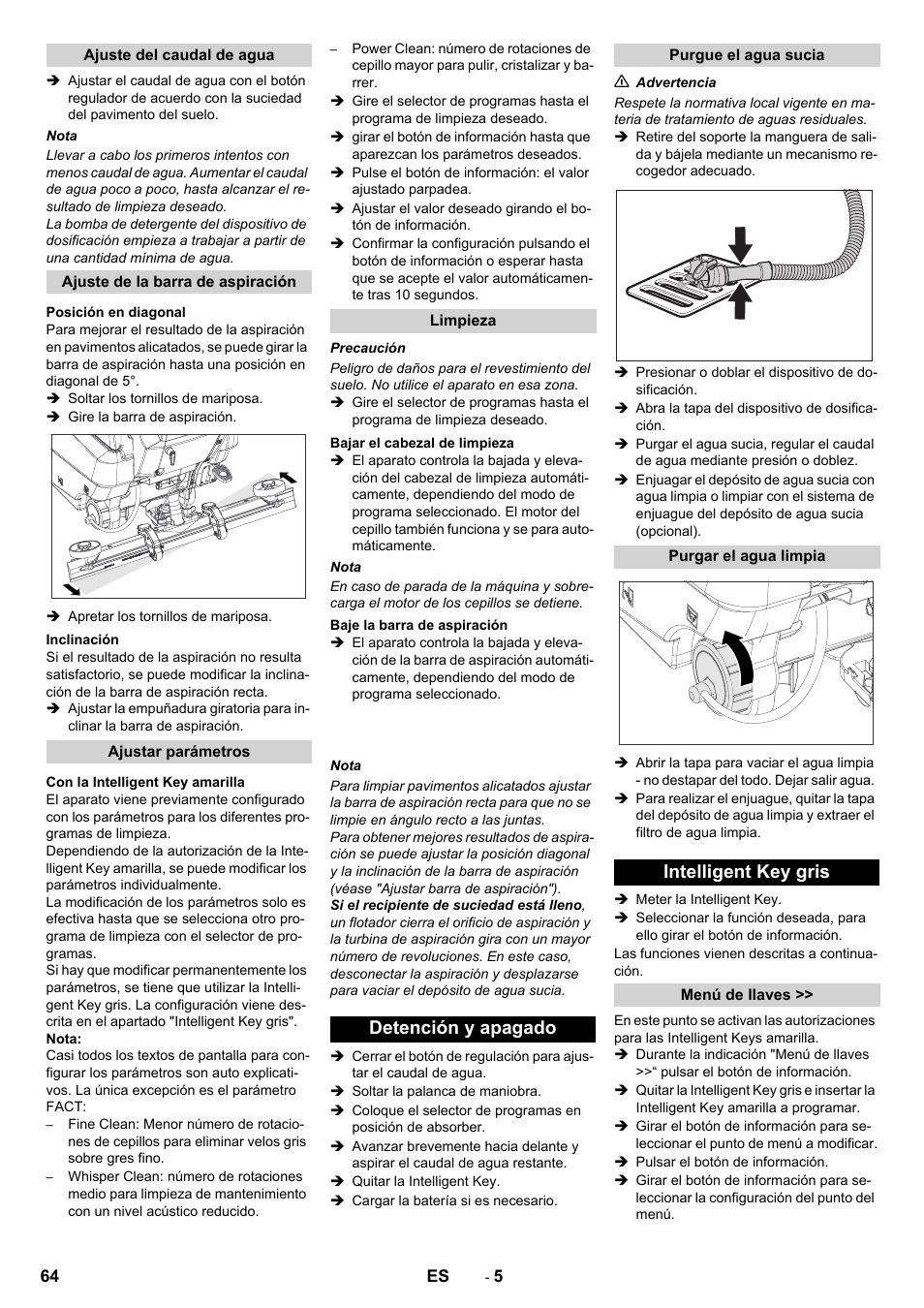 Detención y apagado, Intelligent key gris | Karcher B 80 W User Manual | Page 64 / 310