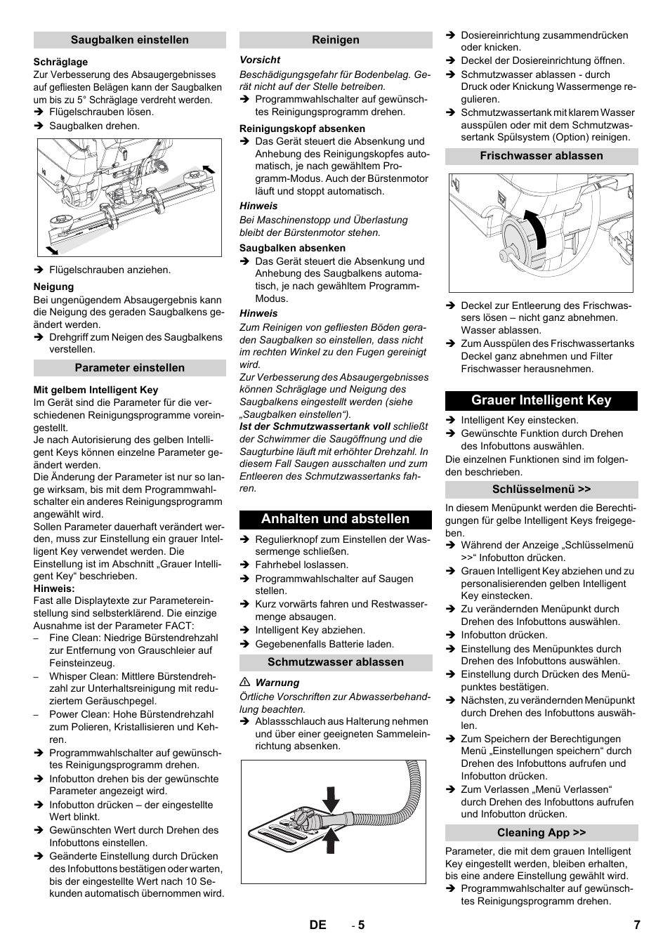 Anhalten und abstellen, Grauer intelligent key | Karcher B 80 W User Manual | Page 7 / 310