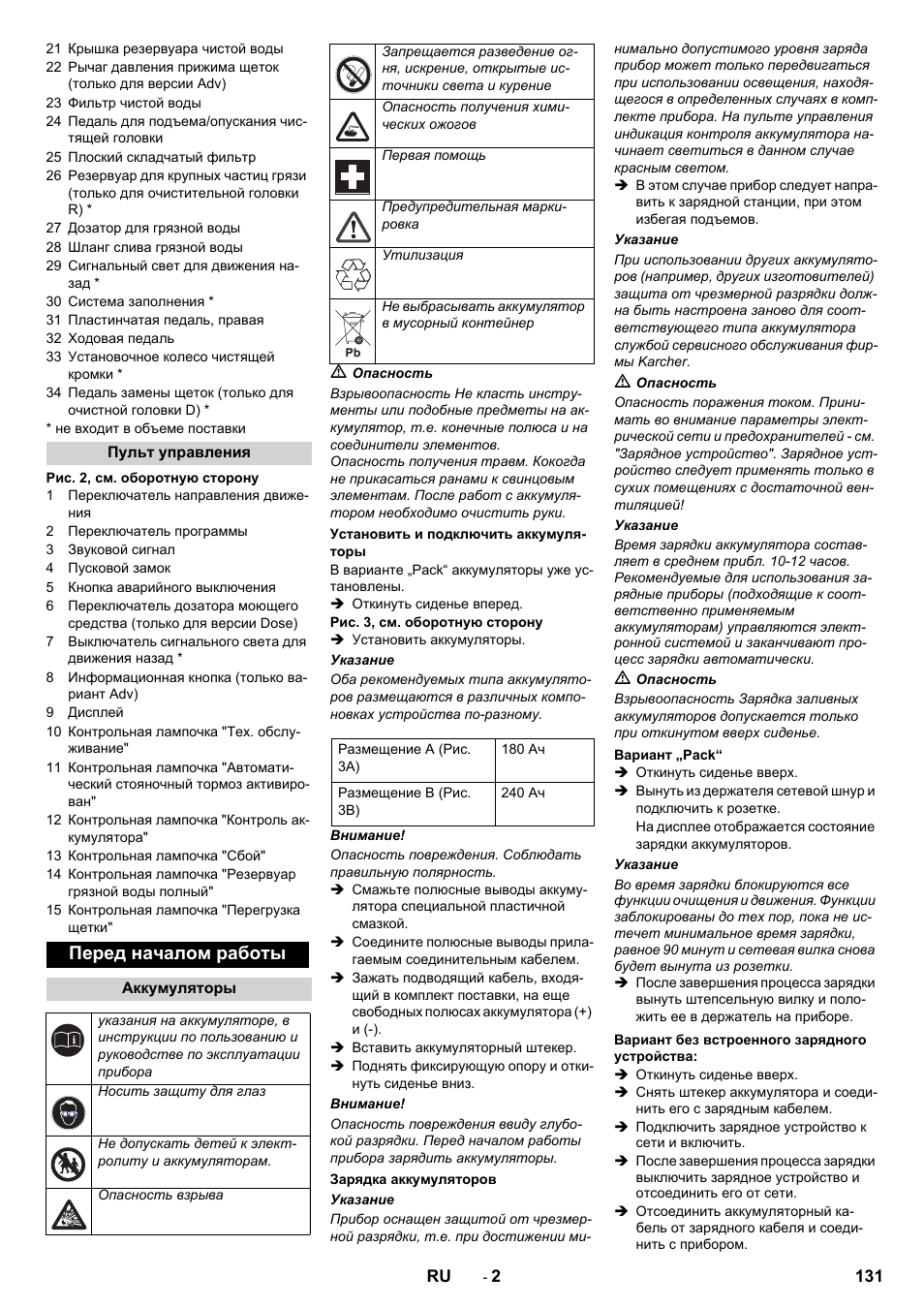 Перед началом работы | Karcher B 90 R Adv DOSE Bp Pack User Manual | Page 131 / 272