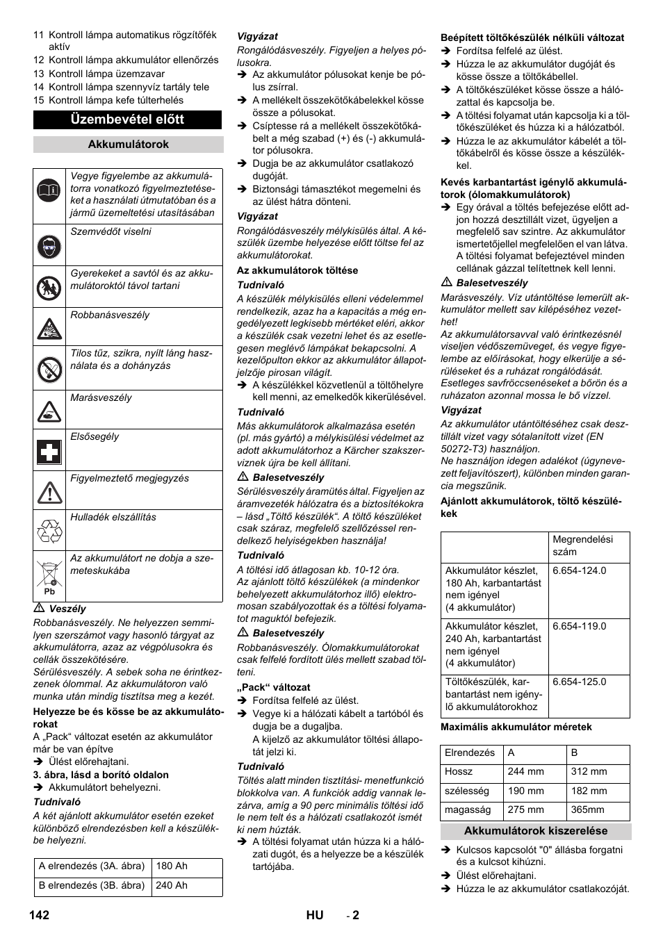 Üzembevétel előtt | Karcher B 90 R Adv DOSE Bp Pack User Manual | Page 142 / 272