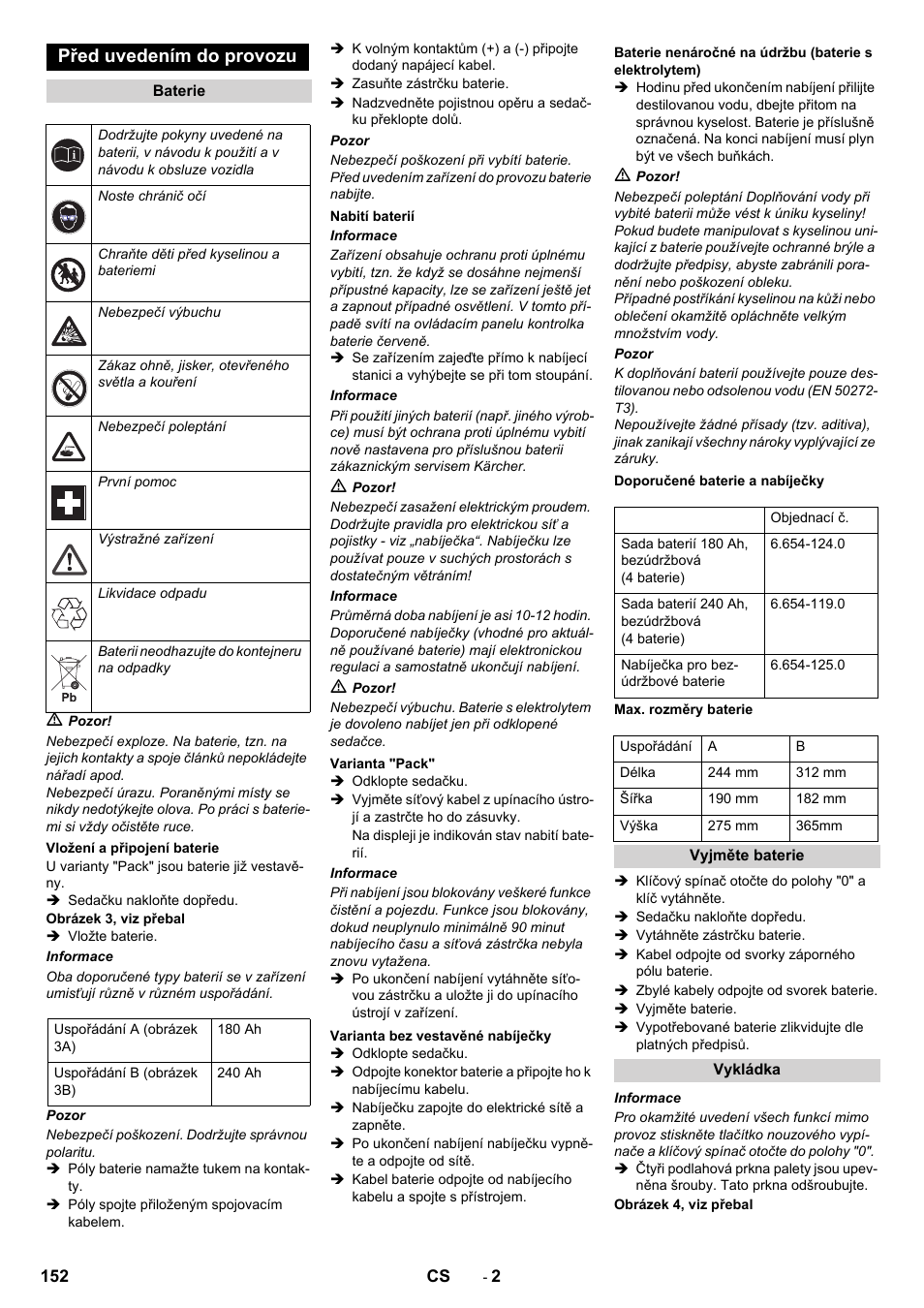 Před uvedením do provozu | Karcher B 90 R Adv DOSE Bp Pack User Manual | Page 152 / 272