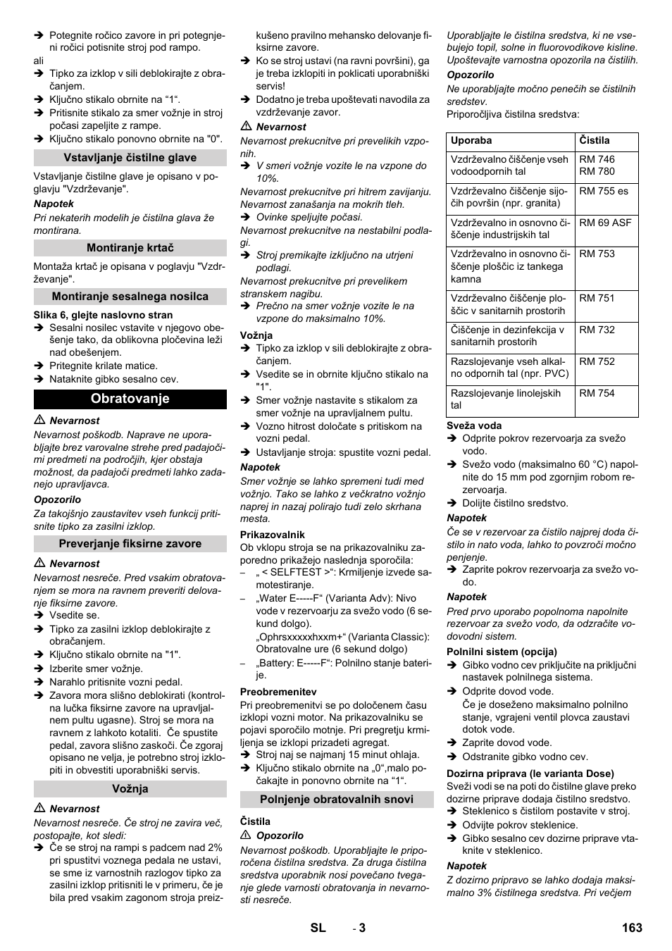 Obratovanje | Karcher B 90 R Adv DOSE Bp Pack User Manual | Page 163 / 272