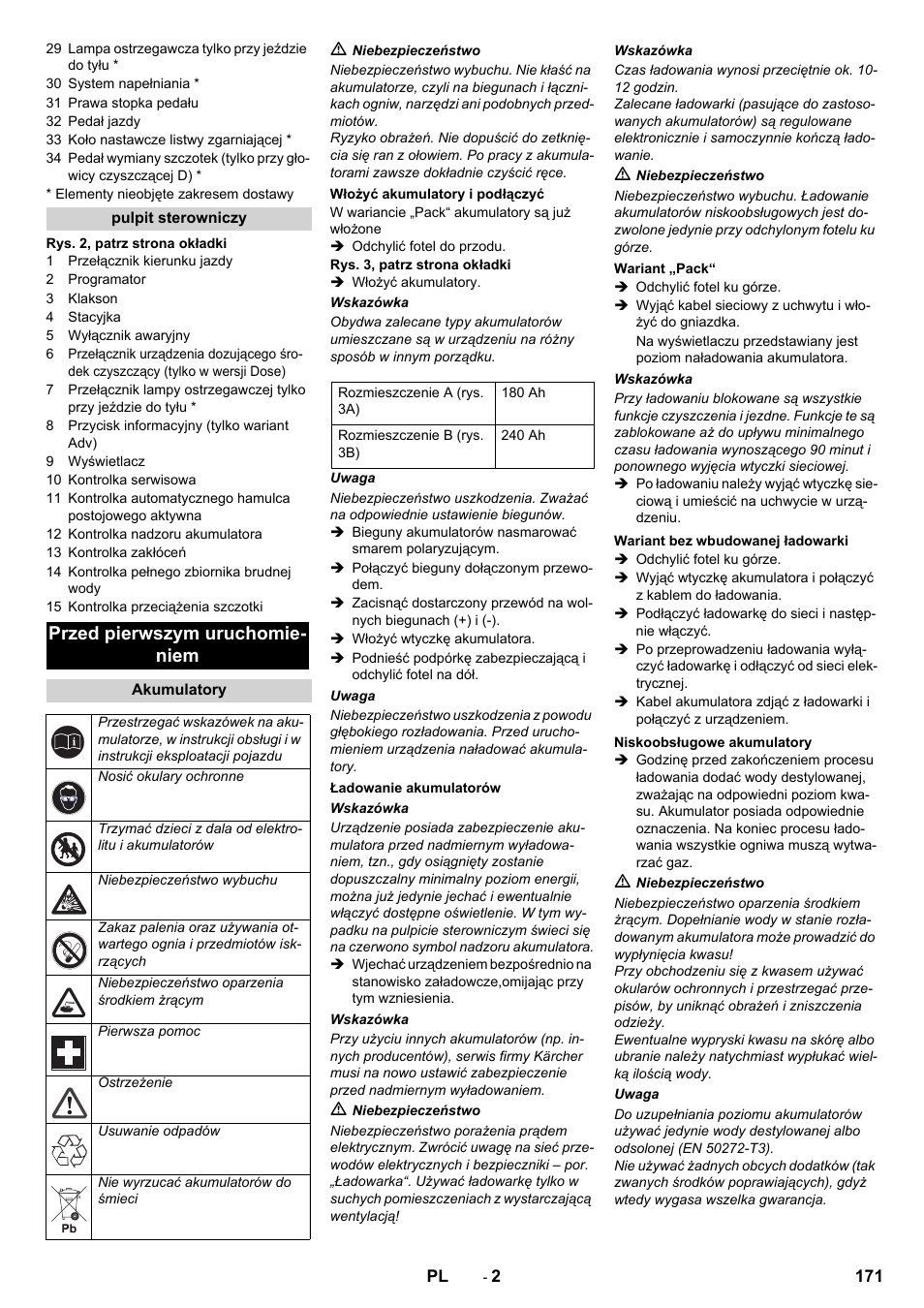 Przed pierwszym uruchomie- niem | Karcher B 90 R Adv DOSE Bp Pack User Manual | Page 171 / 272