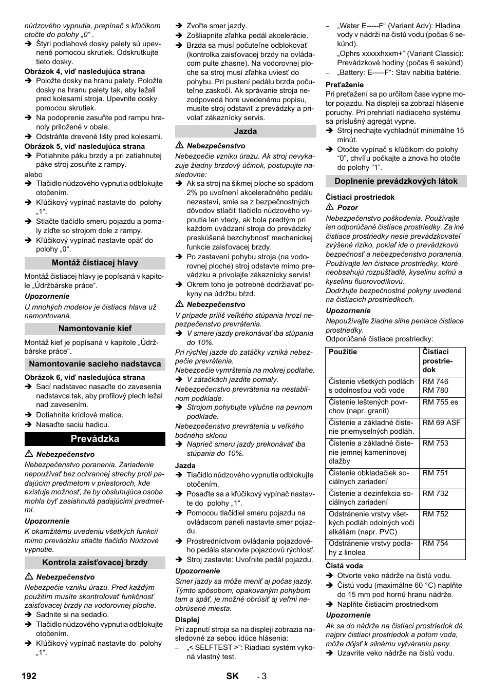 Prevádzka | Karcher B 90 R Adv DOSE Bp Pack User Manual | Page 192 / 272