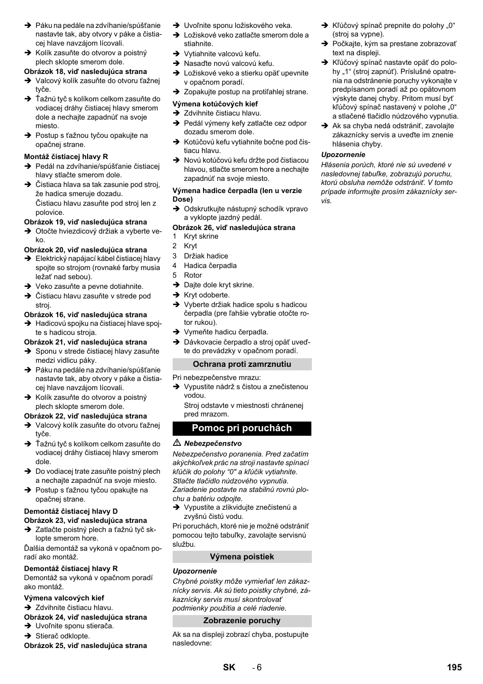 Pomoc pri poruchách | Karcher B 90 R Adv DOSE Bp Pack User Manual | Page 195 / 272