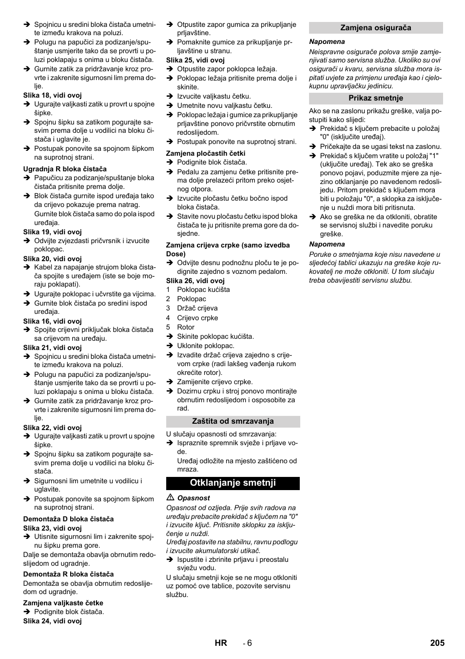 Otklanjanje smetnji | Karcher B 90 R Adv DOSE Bp Pack User Manual | Page 205 / 272