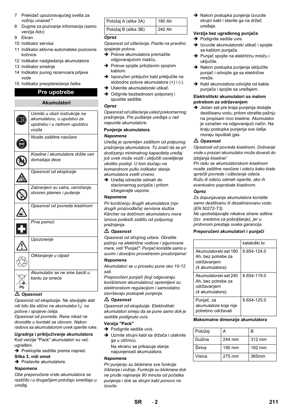 Pre upotrebe | Karcher B 90 R Adv DOSE Bp Pack User Manual | Page 211 / 272