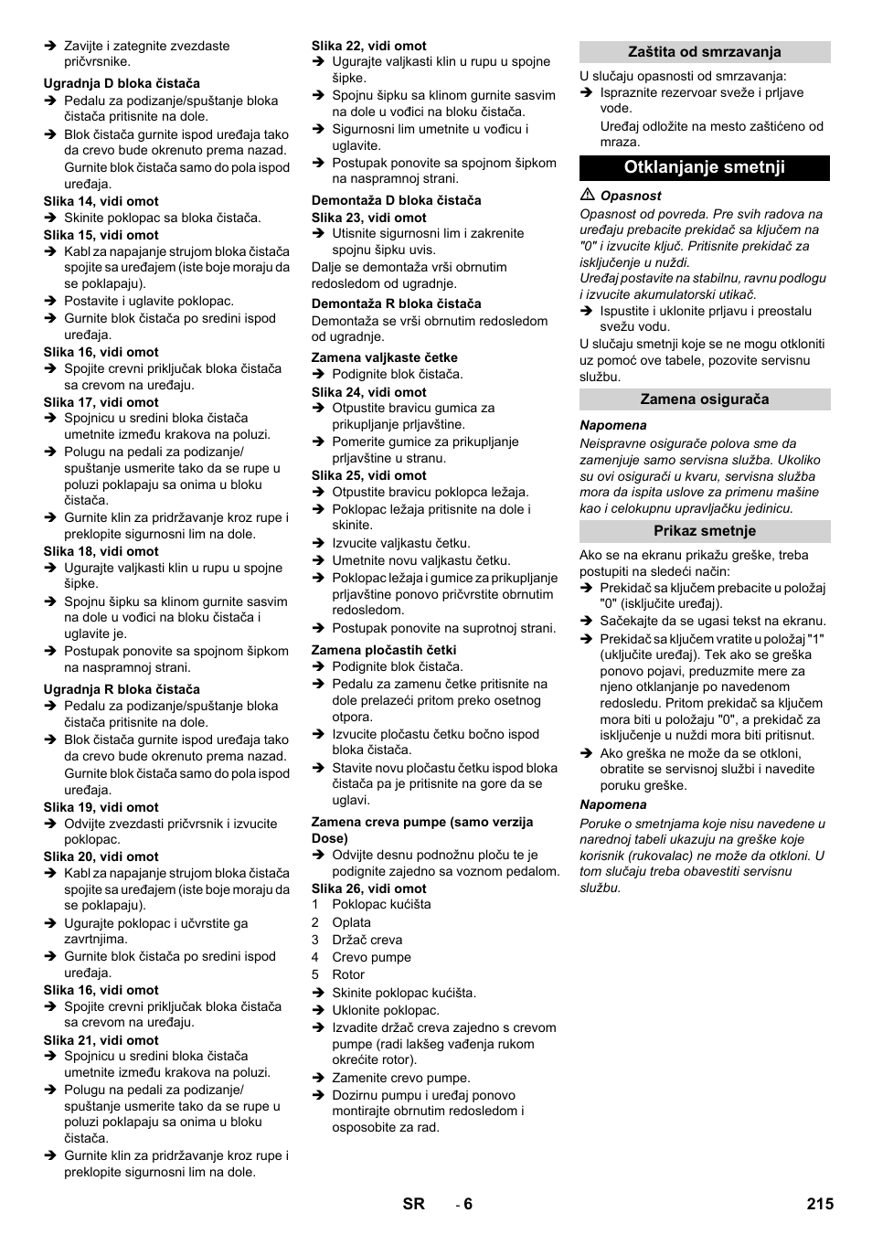 Otklanjanje smetnji | Karcher B 90 R Adv DOSE Bp Pack User Manual | Page 215 / 272