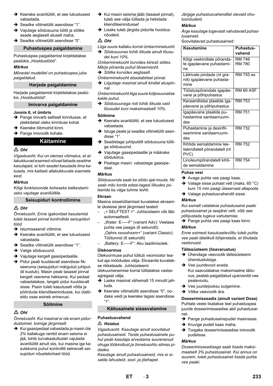 Käitamine | Karcher B 90 R Adv DOSE Bp Pack User Manual | Page 233 / 272