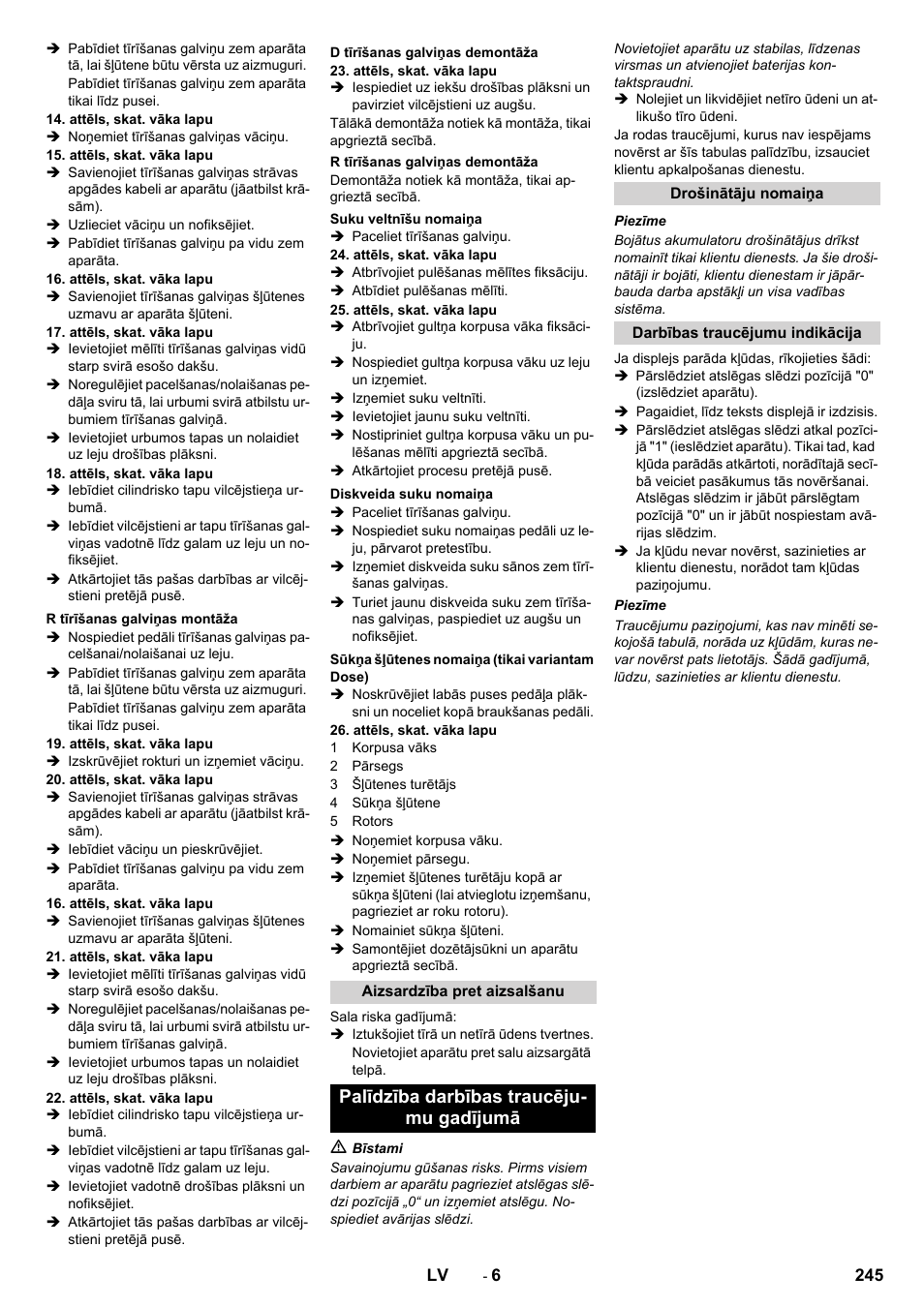 Palīdzība darbības traucēju- mu gadījumā | Karcher B 90 R Adv DOSE Bp Pack User Manual | Page 245 / 272